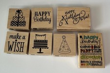 Wood Rubber Stamps BIRTHDAY Lot of 7 Crafts Scrapbook Gift Tags USED