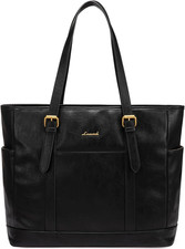 LOVEVOOK Laptop Tote Bag for Women,Vintage Leather 15.6 inch, Retro Black