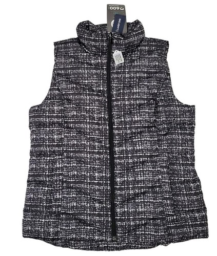 LANDS END Medium 10-12 Black Tweed 600 QUILTED DOWN FILLED PUFFER VEST NWT - Picture 2 of 4