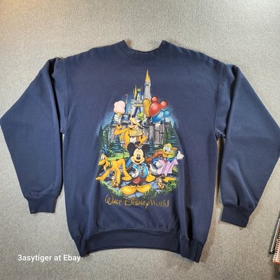 Vintage Walt DisneyWorld Hanes Sweatshirt Women M Blue Mickey Donald Goofy Pluto