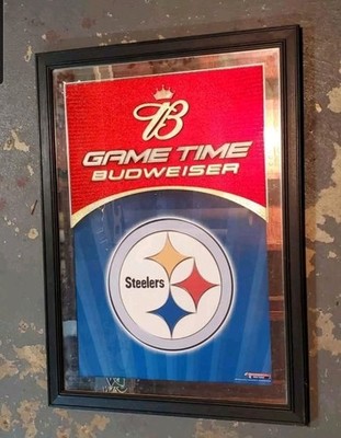 PITTSBURGH STEELERS BUDWEISER BEER MIRROR SIGN MAN CAVE 23.5'' X 31.5'' NFL
