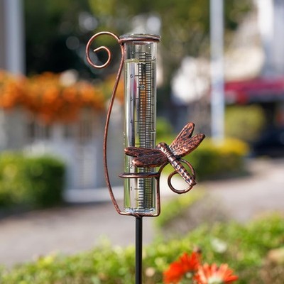 HOBYLUBY Dragonfly Rain Gauge Outdoor, 7 Inch Metal Gauges for
