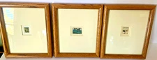 Set of 3 -  1" Miniatures Etching  Susan Hunt-Wulkowicz Pencil Signed  Vtg