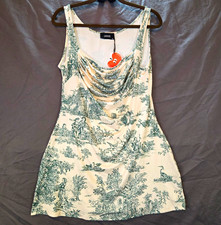CIDER Womens XL Pale Green White Toile Cowl Neck Sleeveless Mini Jersey Dress