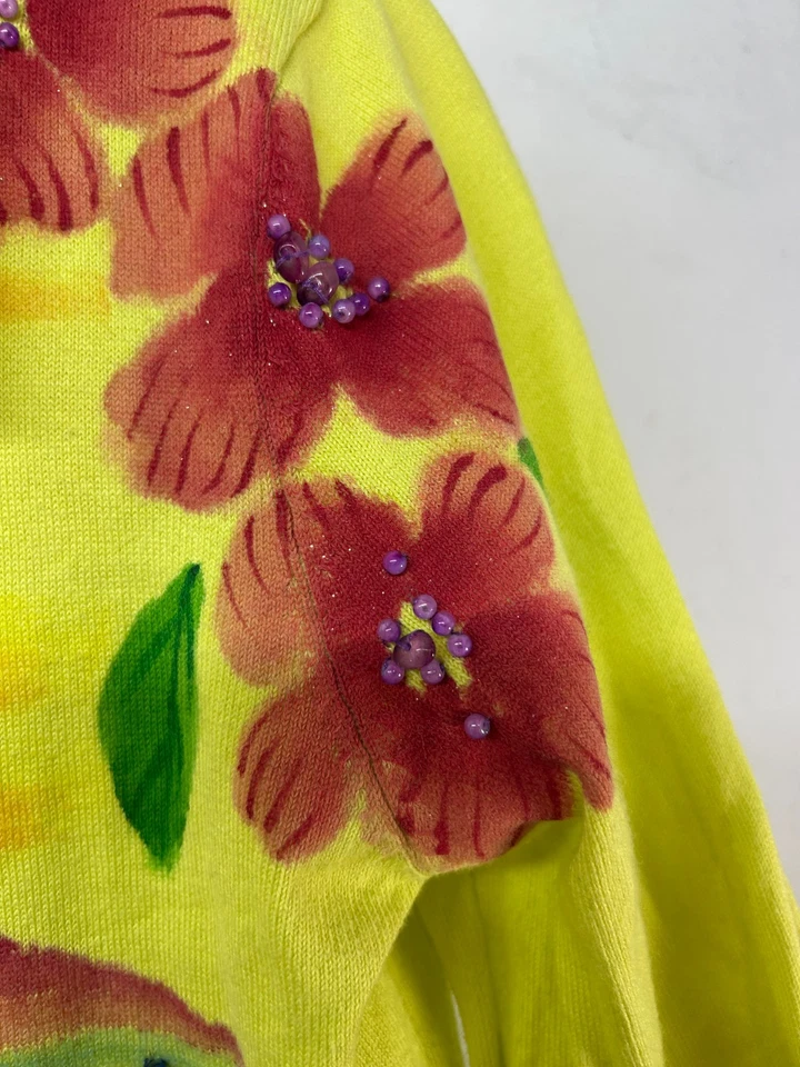 Cárdigan Michael Simon De Colección Para Mujer Amarillo Verde Lentejuelas Beach Island Huts Mediano Foto 4 de 4