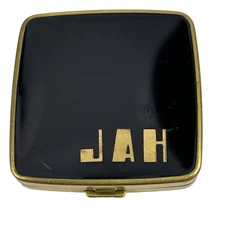 Gorgeous Antique 1920's Art Deco Monogram Black Enamel Powder Compact