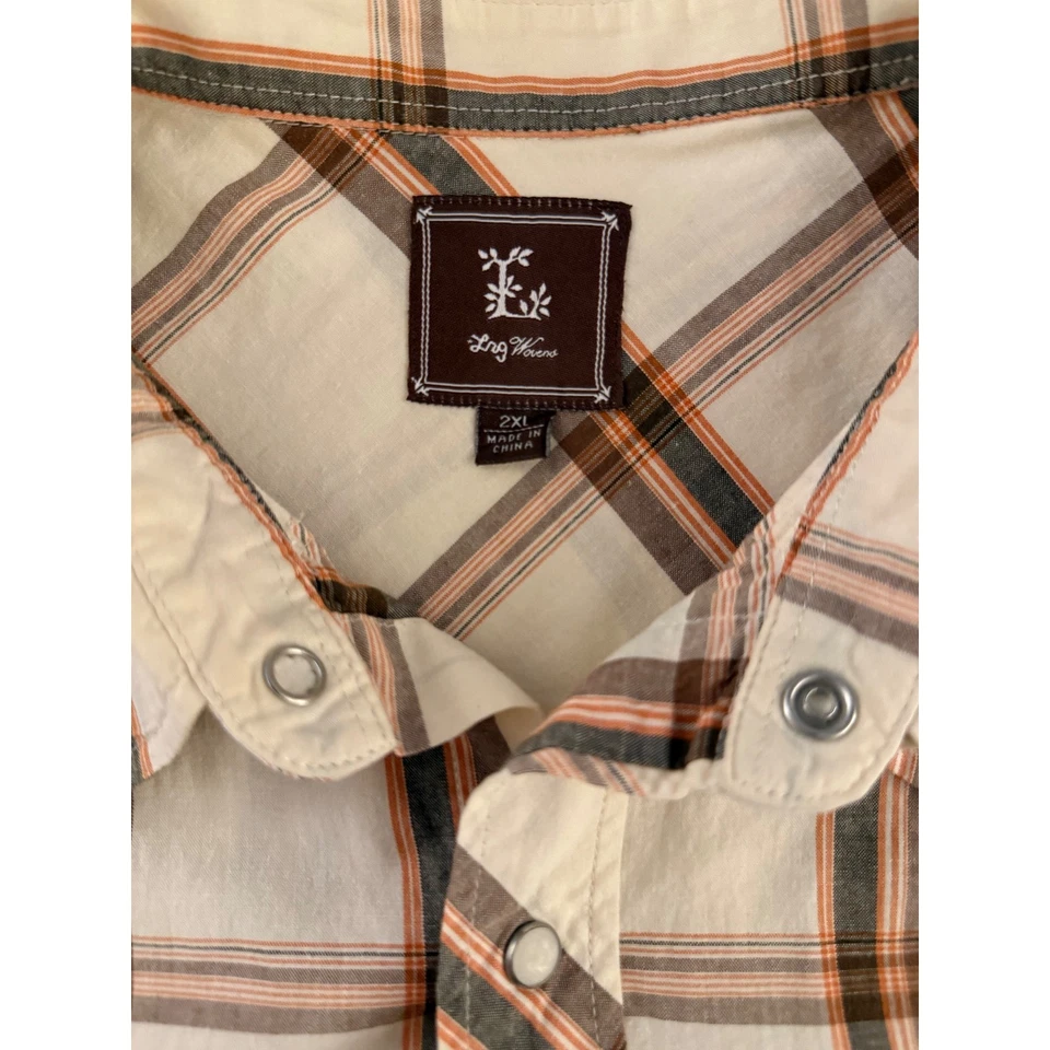 Camisa masculina manga curta creme Lifted Research Group LRG Western Pearl Snap 2XL - Imagem 4 de 4