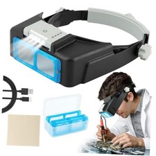 Headband Magnifier with Light,Rechargeable Magnifying Glasses for Close Black
