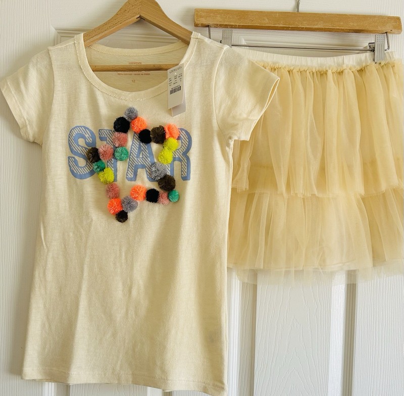 J.Crew Crewcuts Collectible STAR Pom Pom Shirt NWT Tulle Skirt Set Girls 12 $119