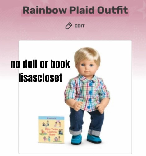 No Doll Or Book! Rainbow Plaid Outfit Bitty Baby Boy Twins Doll American Girl