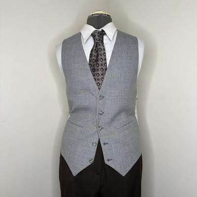 Mens Suit Vest Medium Gray Wool 38'' Formal Waistcoat *