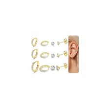 6Pairs S925 Sterling Silver Huggie Hoop Earrings for Women 14K Gold Plated Tiny