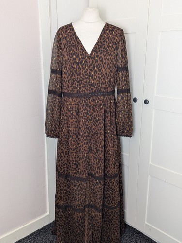 Superdry Womens Woven Maxi Dress Size Large Leopard Print Sheer Brand New 