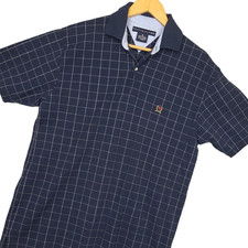 Vintage Tommy Hilfiger Mens Polo Shirt Sz M Navy Geometric AOP Embroidered Logo