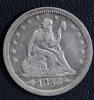1853 Seated Quarter Dollar Ch VF w/A&R