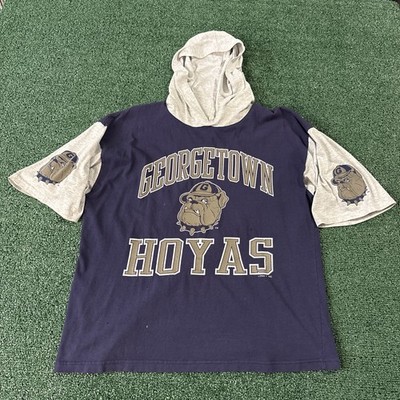 VTG Logo 7 Georgetown Hoyas Hoodie Short Sleeve Bulldog Size L Made in USA
