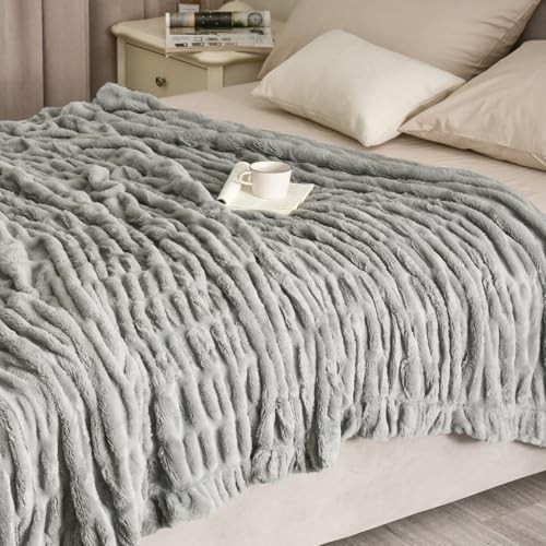 Fluffy Ruched Faux Fur Throw Blanket for Couch,Cozy Plush Soft Luxury Warm - Picture 5 of 6