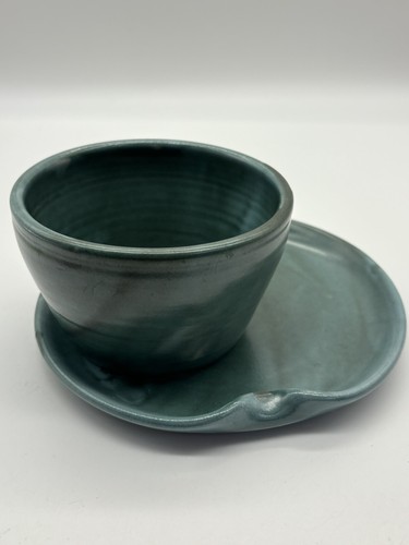 Art Studio Stoneware Pottery Plate Soup Cereal Bowl Connected Signed Glazed