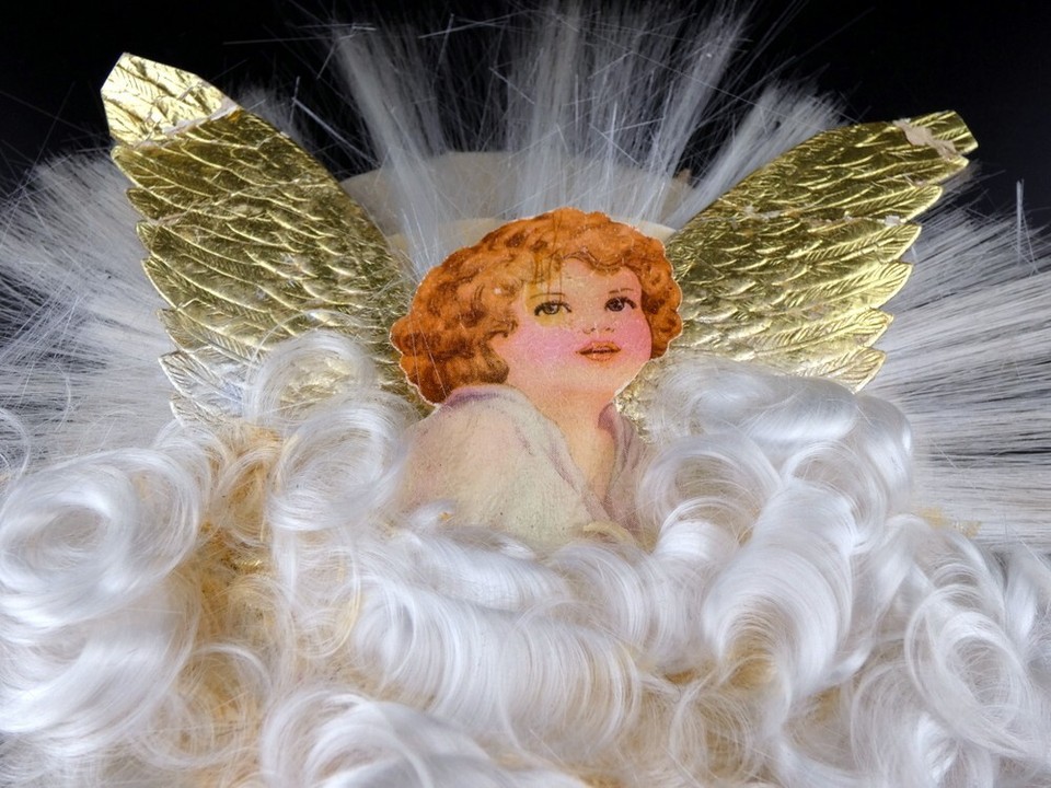 Vintage Christmas 1950s Angel with Foil Wings Spun Glass Angel Hair