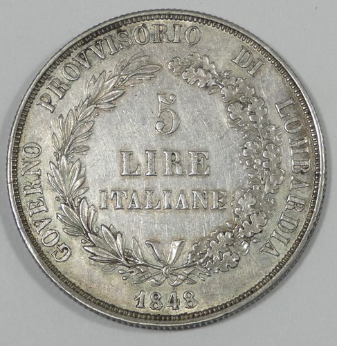 1848-M Stati ITALIANI Lombardia-Veneto Moneta Argento 5 Lire EXTRA FINE - Foto 4 di 4