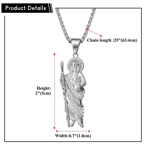 Men Saint Jude Tadeo Medalla CZ Pendant Necklace with Stainless Steel Chain - Bild 3 von 7