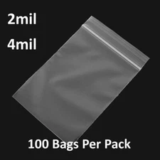 100 Plastic Bags Zip Seal 2-4Mil Thick Reclosable Top Lock Zipper Small Large