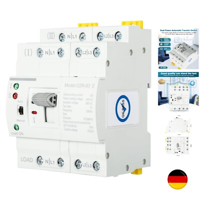 DEWIN Automatischer Transferschalter, ATS G2R 4P 63A DIN-Schiene Dual Power