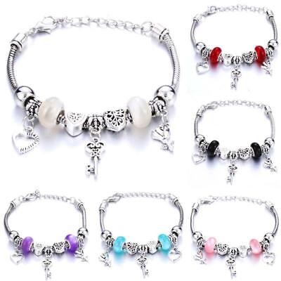 Crystal Charm Bracelets Silver Love Heart Key Bracelet Women Ladies Bead  Gift | eBay
