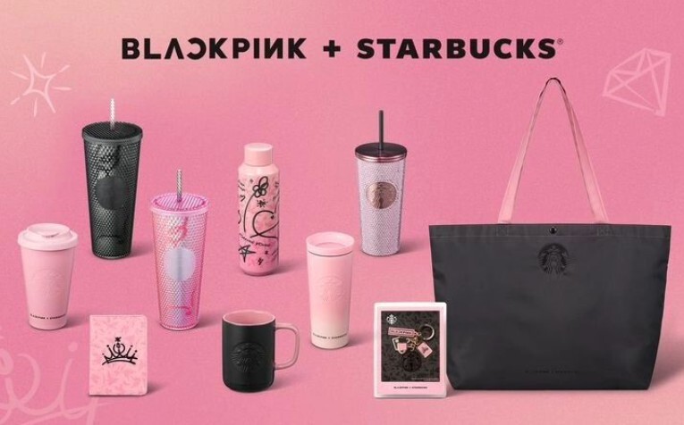 Blackpink Starbucks Pink Doodles Stainless Steel Water Bottle 20oz