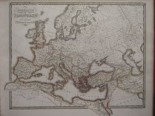 1850 SPRUNER ANTIQUE HISTORICAL MAP ~ ROMAN EMPIRE WESTERN & EASTERN DIVISION