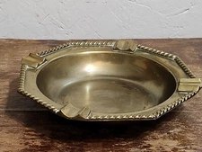 Vintage Brass Table Ashtray Patterned Rim Large Made in India 7.5"