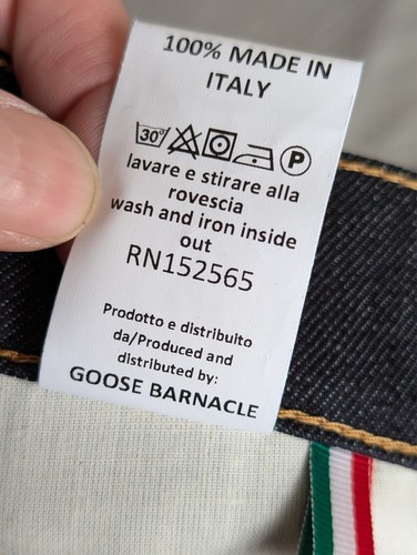 Goose Barnacle Jeans Men 29x32 Indigo GB Tapered Cut Slim Raw Denim Italy NEW - Picture 8 of 16