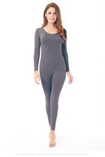 Womens Fleece Thermal Top  Bottom Underwear Set Soft Microfiber Warm Gray XL