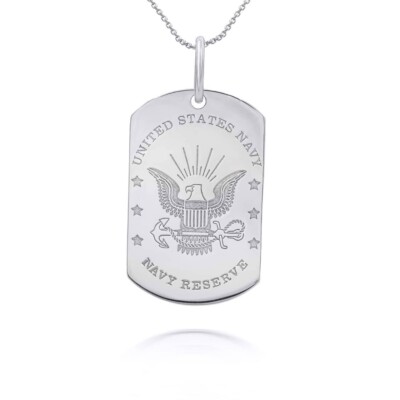 Personalized Name Silver Reversible US United States Navy Pendant Necklace