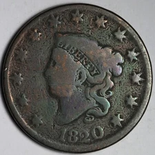 1820 Coronet Head Large Cent VG+/FINE NEAT TONE! E123 ZCG