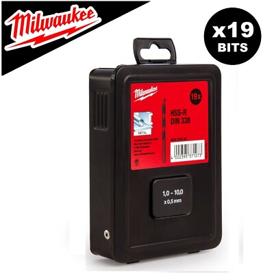 Milwaukee Bohrer Set für Metall Stahl x19 HSS Bits 1mm-10mm Jobber DIN338
