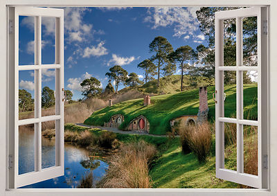 Hobbit Natur Szene Landhaus Haus 3D Effekt Sicht Fenster Aufkleber Vinyl Poster 392