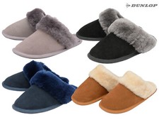 Womens Dunlop Slippers Genuine Suede Mules With Luxury Soft Warm Lining