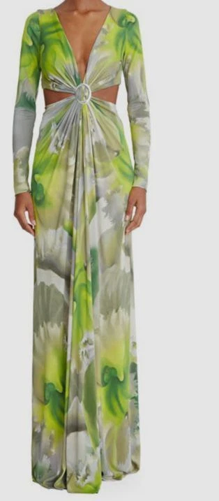 green emerald velvet dress Chris Pleated Jersey Gown
