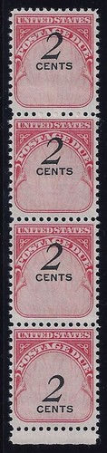 J90 - 2c Scarce Wide Spacing Numeral & Color Shift Error/EFO Strip of 4 Mint NH