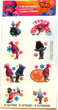Trolls Temporary Tattoos. Amscan 397979. New Girls Birthday Party Favors