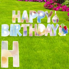 HAPPY BIRTHDAY Plastic Outdoor 15" Letter Set YARD SIGN Staked Standup BOKEH