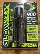 GLOW MAX FLASHLIGHT 900 LUMENS 7 Modes High Low Strobe Zoom Free USA Shipping
