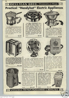 1952 PAPER AD Handybreeze Electric Fan Camfield Blue Ribbon Dormeyer Toaster