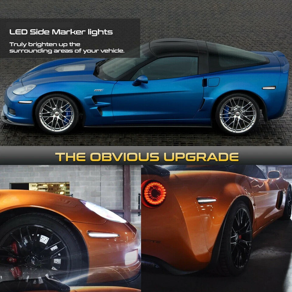 For 2005-2013 Chevy Corvette C6 Smoked White LED Front & Rear Side Marker Lights - Image 4 of 4