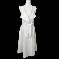 Gracia White Dress Cocktail Wedding Large Collar A Line Tea Length Size S