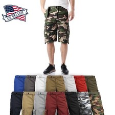 Mens PREMIUM CARGO SHORTS Belted Pants Outdoor Twill Cotton Loose Fit Pockets