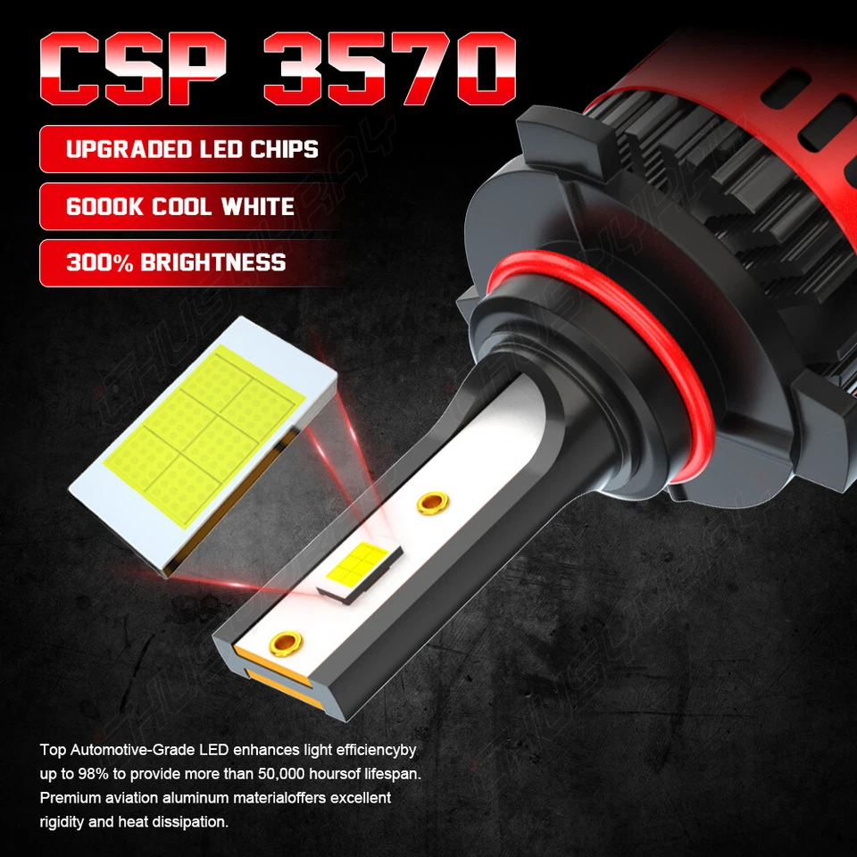 For Jaguar XJ6 1995 1996 1997 6000K LED Headlights + Fog Lights Bulbs Combo 6PC - Image 2 of 4