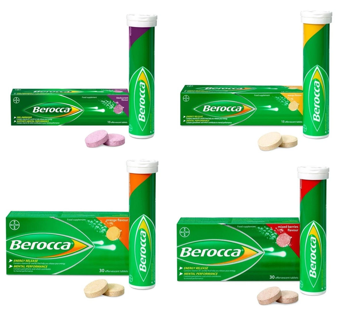 BEROCCA VITAMIN ENERGY BOOST TABLETS ORANGE MANGO MIXED BERRIES  EFFERVESCENT 