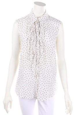 Max Mara Blouse Top Frills Volants Dots I 48 = D 44 off-white light brown